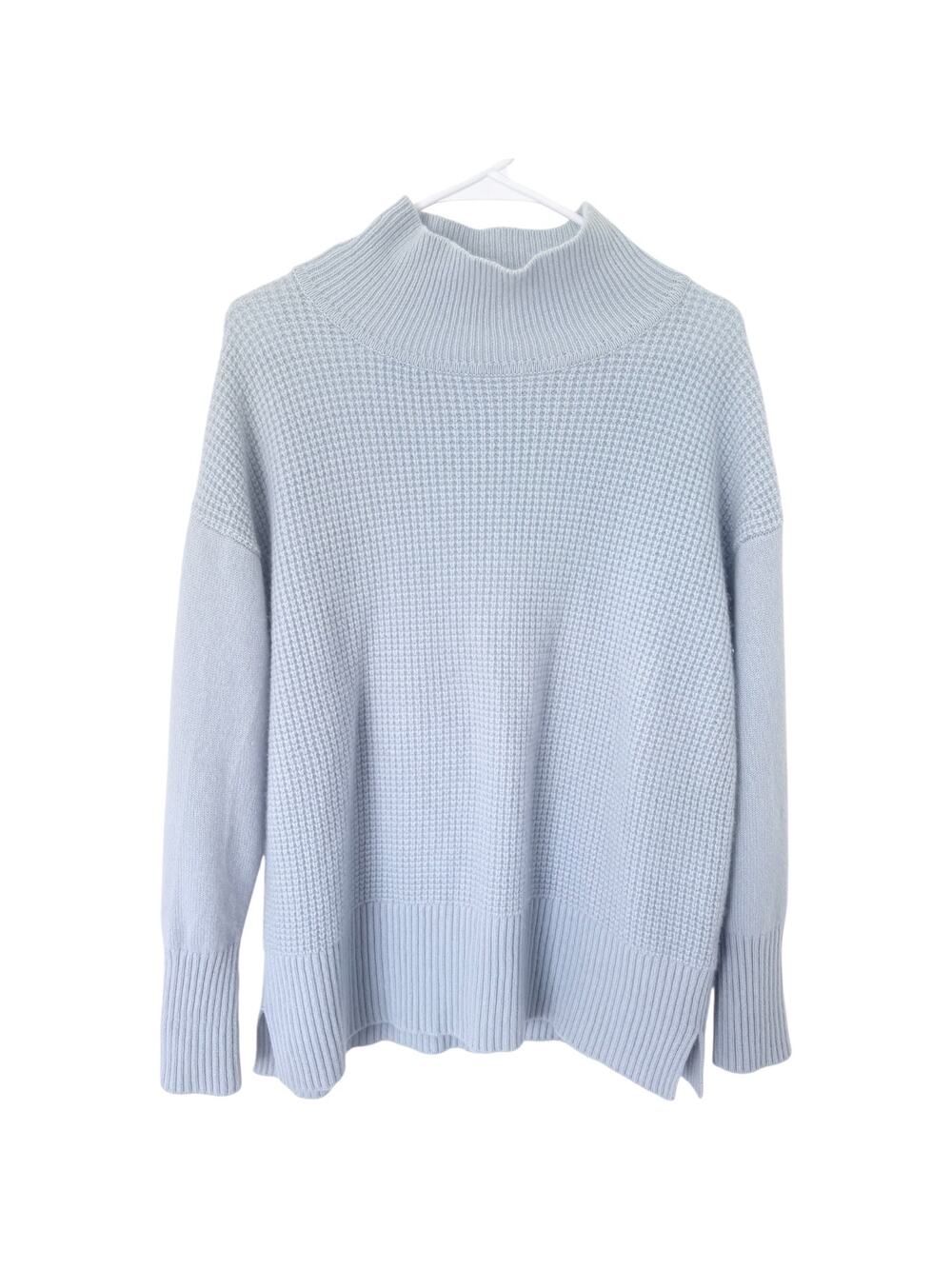 Nordstrom Signature 100% Cashmere Funnel Neck Sweater L Blue Oversized Quiet Lux